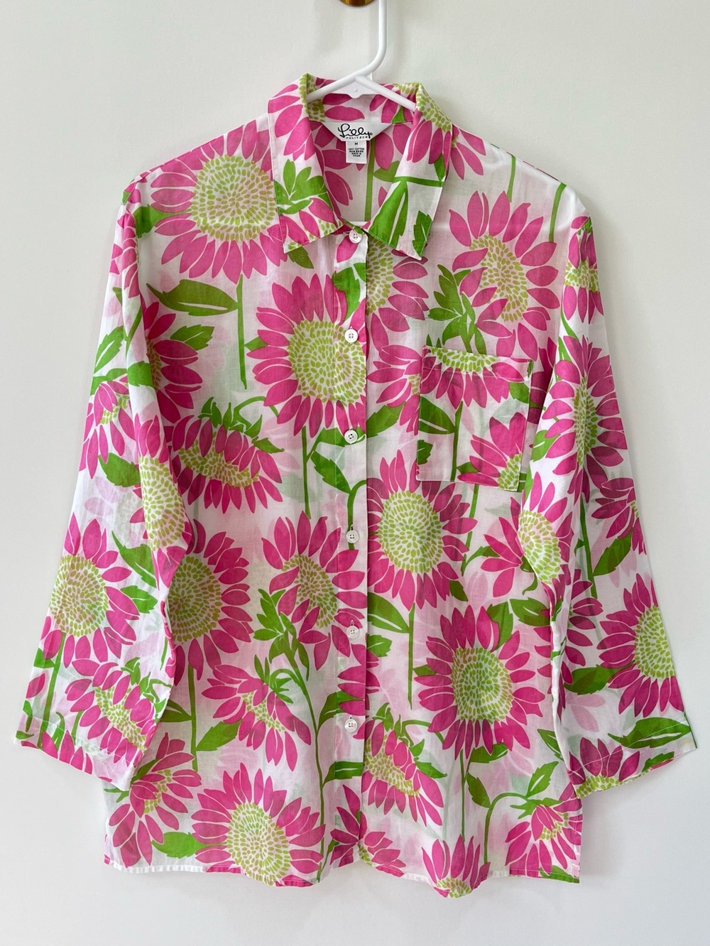 Lilly Pulitzer Vintage Lightweight Shirt With Vibrant Pink Floral Sunflowers - Picture 1 of 17